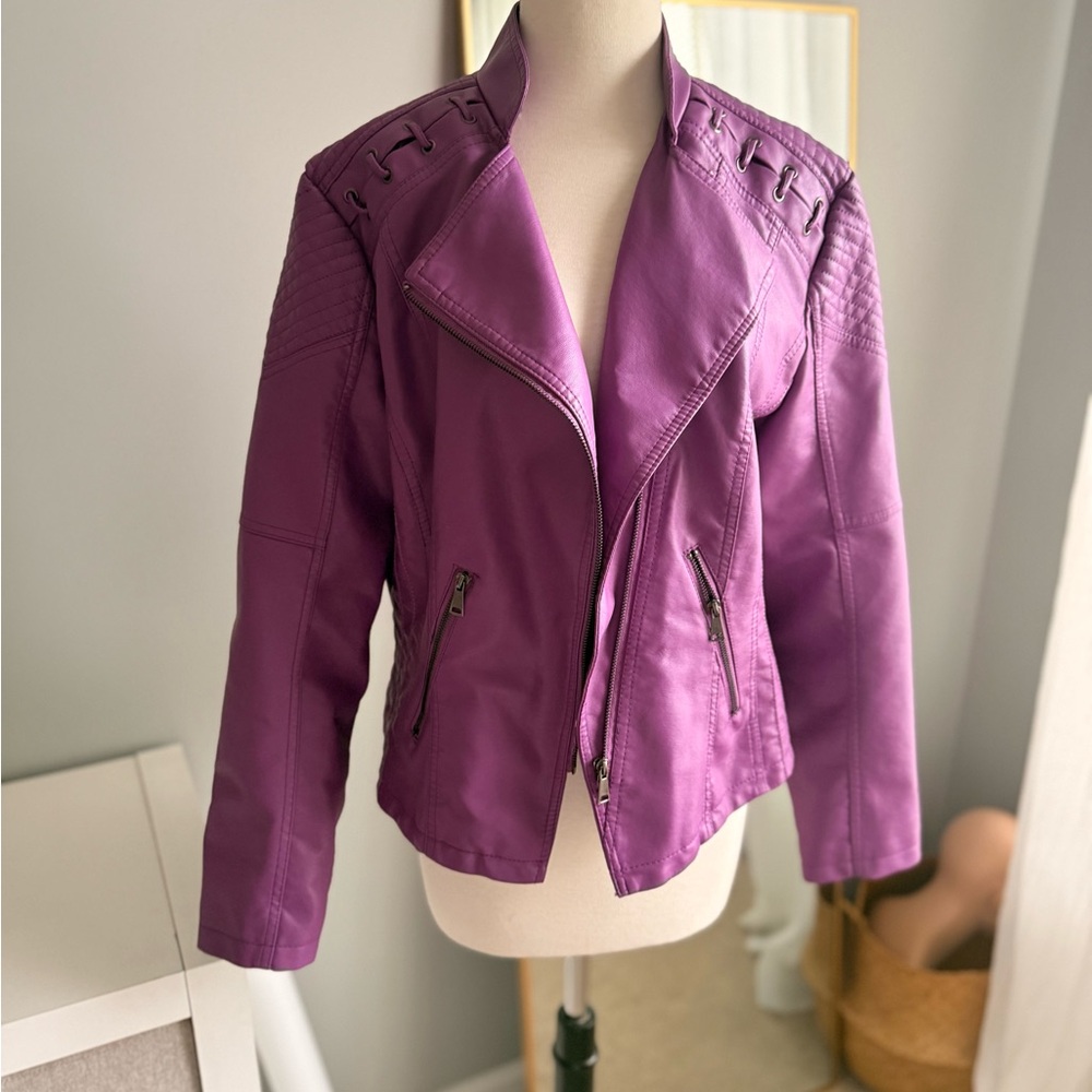 Amazon Essentials Women's Vibrant Purple Leather Jacket